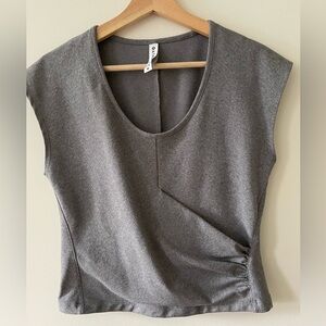 Athleta Bayview Medium Short Sleeve Faux Wrap Top Grey
